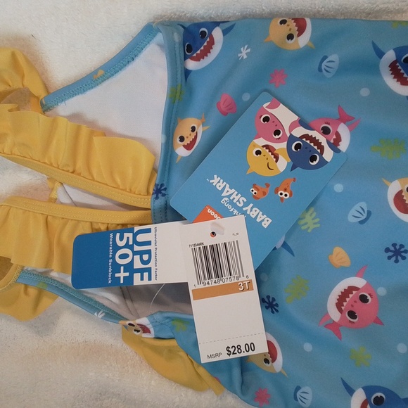 NWT NICKELODEON BABY SHARK RUFFLE SWIMSUIT ONE PIECE 3T UPF50+ - Picture 5 of 5
